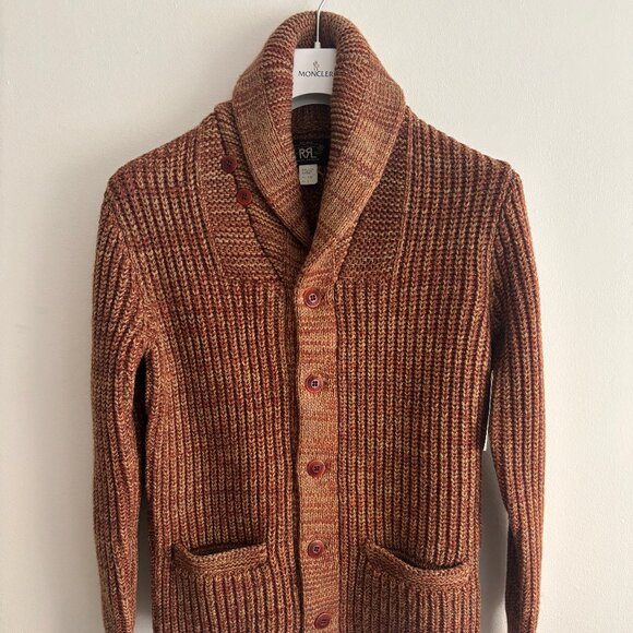 BNWT RRL Thick Rust Marl Wool Cotton Shawl Collar Cardigan - Small Made in USA - Picture 1 of 12
